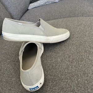 Grey suede slip on shoes